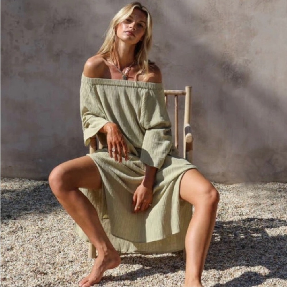 NWT MAURIE AND EVE Sage Green 100% Cotton Lightweight Maxi Dress